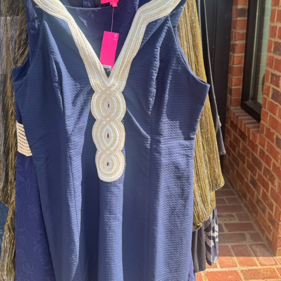 Lilly Blue mini dress with gold neckline detailing - Picture 2 of 3